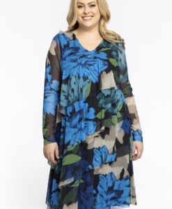 Yoek Jurk met ruches | Blauw | Maat 42/44
