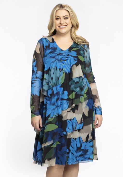 Yoek Jurk met ruches | Blauw | Maat 42/44
