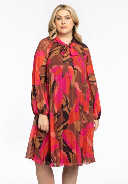 Yoek Jurk Plissee met strik EVI | Roze | Maat 46/48