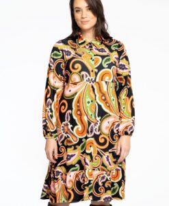 Yoek Jurk met ruches PAISLEY | Zwart | Maat 50/52