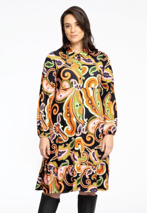 Yoek Jurk met ruches PAISLEY | Zwart | Maat 50/52