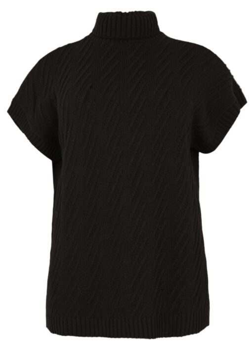 Yoek Vest mouwloos met col CABLE | Zwart | Maat 54/56
