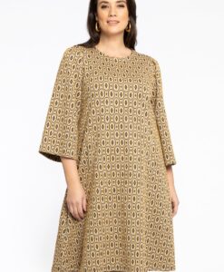 Yoek Dress A-line puff sleeve DIAMONDS | Licht Bruin | Maat 38/40