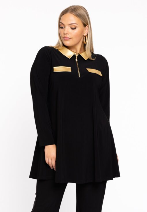 Yoek Tuniek wide bottom rits | Zwart | Maat 46/48