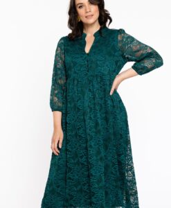 Yoek Jurk met pofmouwen | Dark Green | Maat 50/52