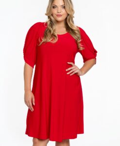 Yoek Jurk met pofmouwen | Rood | Maat 46/48