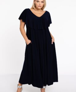 Yoek Jurk met ruches Swing | Blauw | Maat 50/52