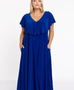 Yoek Jurk met ruches Swing | Indigo | Maat 38/40