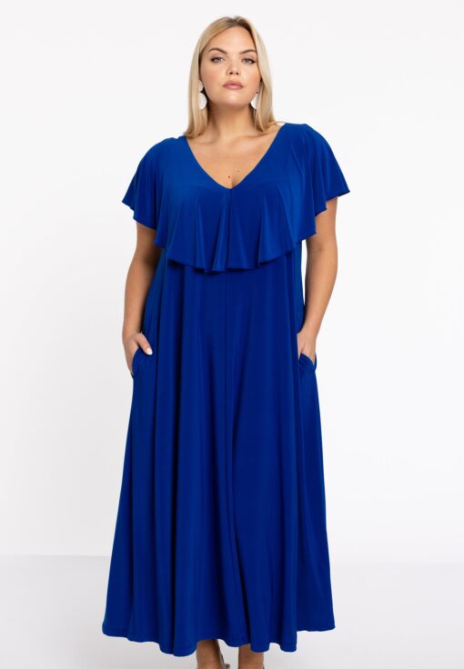 Yoek Jurk met ruches Swing | Indigo | Maat 38/40