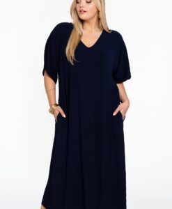 Yoek Jurk met V-hals PLISSE | Blauw | Maat 42/44