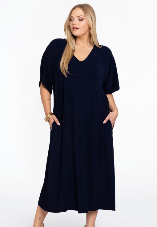 Yoek Jurk met V-hals PLISSE | Blauw | Maat 42/44