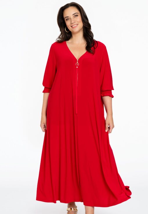 Yoek Jurk swing gesmokte mouw | Rood | Maat 42/44