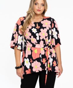 Yoek Tuniek met ceintuur HIBISCUS | Zwart | Maat 46/48