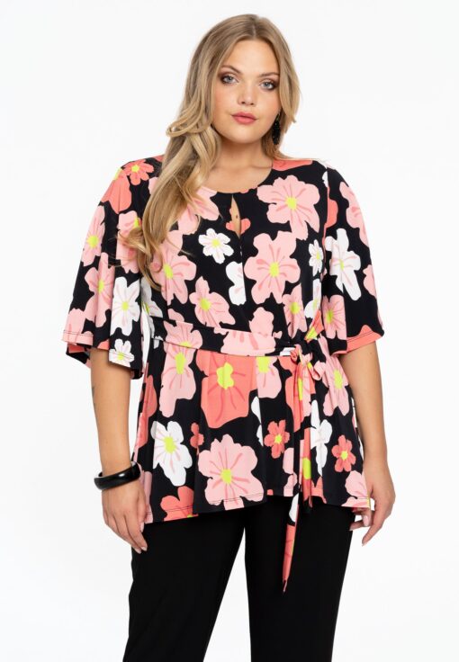 Yoek Tuniek met ceintuur HIBISCUS | Zwart | Maat 46/48