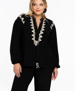 Yoek Tuniek met borduursel | Zwart | Maat 38/40