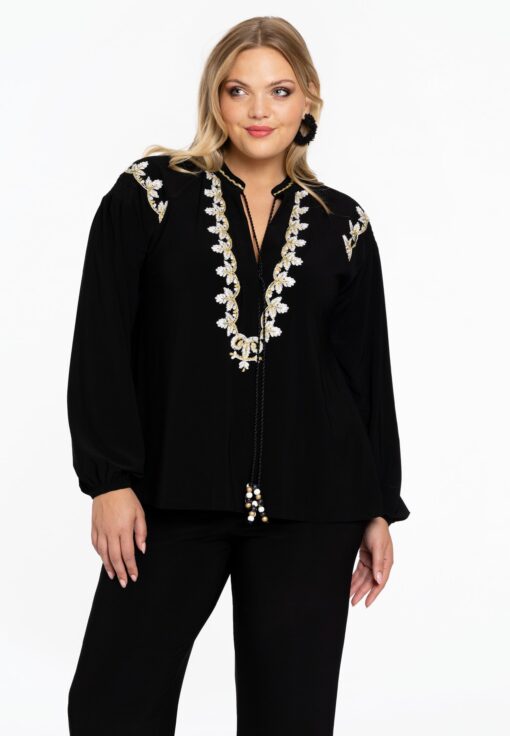 Yoek Tuniek met borduursel | Zwart | Maat 38/40