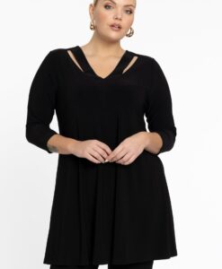 Yoek Tuniek wide bottom cutout | Zwart | Maat 46/48