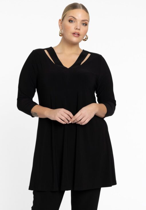Yoek Tuniek wide bottom cutout | Zwart | Maat 46/48
