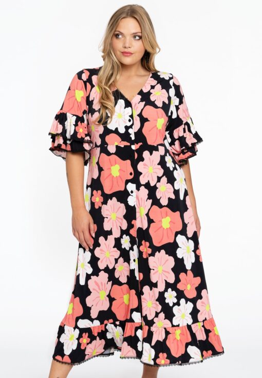 Yoek Jurk met knopen HIBISCUS | Zwart | Maat 46/48