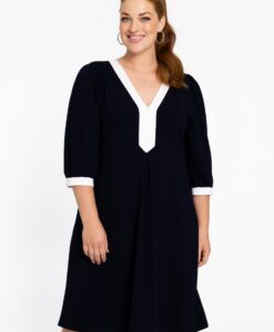 Yoek Jurk A-lijn contrast VITA | Blauw | Maat 46/48