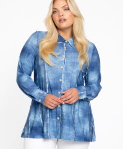 Yoek A-lijn blouse FRAYED | Blauw | Maat 54/56