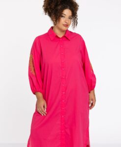 Yoek Geborduurde blouse-jurk SOFT | Roze | Maat 50/52