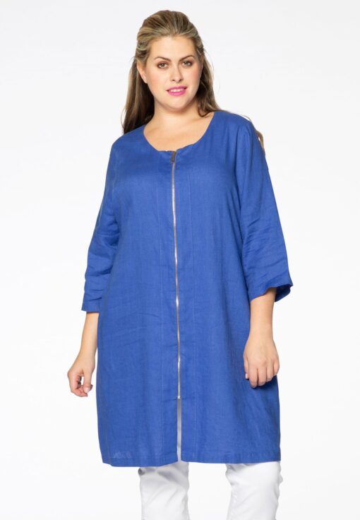 Yoek Blouse-jasje rits linnen | Licht Blauw | Maat 46/48