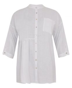 Yoek Blouse met plooien linnen | Wit | Maat 54/56