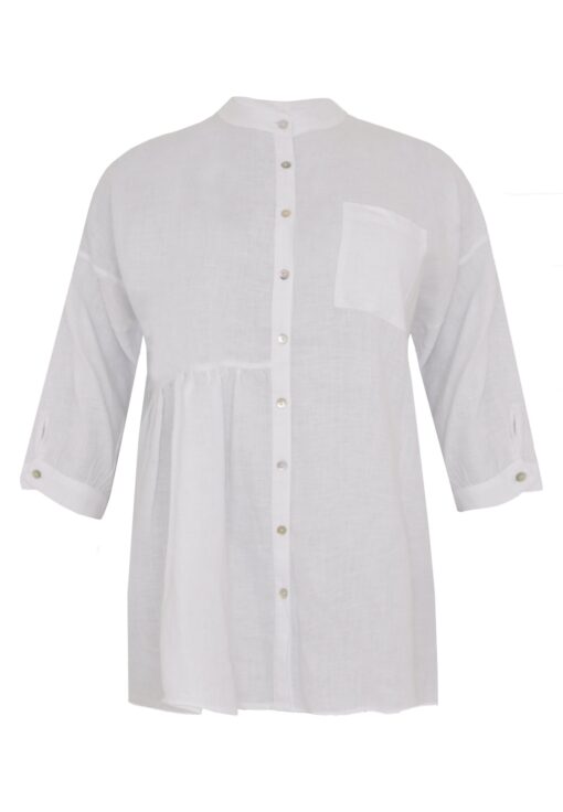 Yoek Blouse met plooien linnen | Wit | Maat 54/56