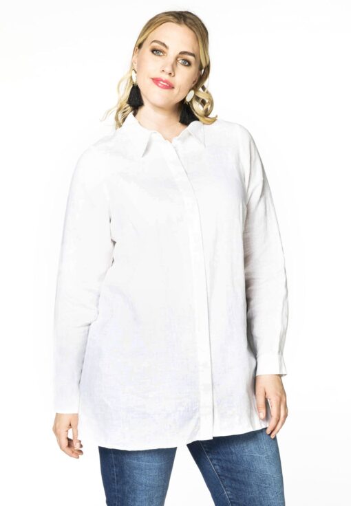 Yoek Overhemdblouse linnen | Wit | Maat 50/52