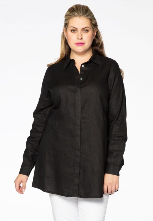 Yoek Overhemdblouse linnen | Zwart | Maat 42/44
