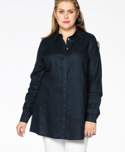 Yoek Overhemdblouse linnen | Blauw | Maat 58/60