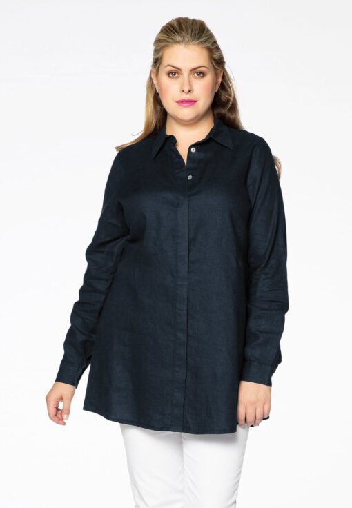 Yoek Overhemdblouse linnen | Blauw | Maat 58/60