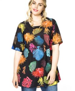 Yoek Tunic wide bottom CORAL | Zwart | Maat 42/44