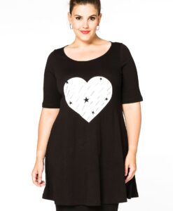 Yoek Tunic wide bot HEART | Zwart | Maat 58/60