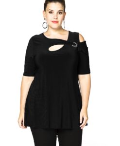 Yoek Tunic flare asymmetric | Zwart | Maat 42/44