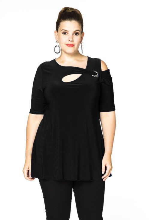 Yoek Tunic flare asymmetric | Zwart | Maat 42/44