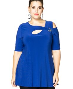 Yoek Tunic flare asymmetric | Blauw | Maat 54/56