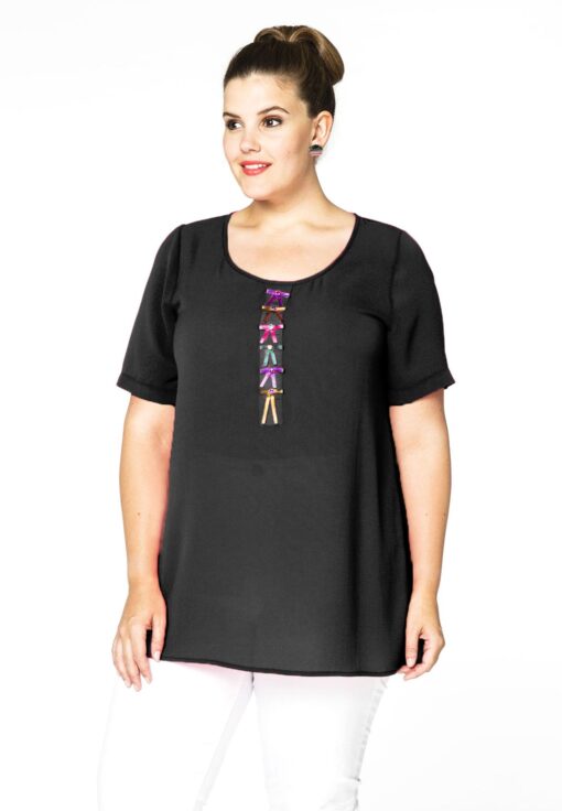 Yoek Tunic little bows | Zwart | Maat 38/40
