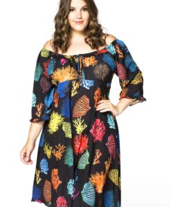 Yoek Dress wide neck CORAL | Zwart | Maat 38/40