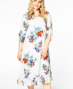 Yoek Jurk met volantzoom BOUQUET | Wit | Maat 42/44