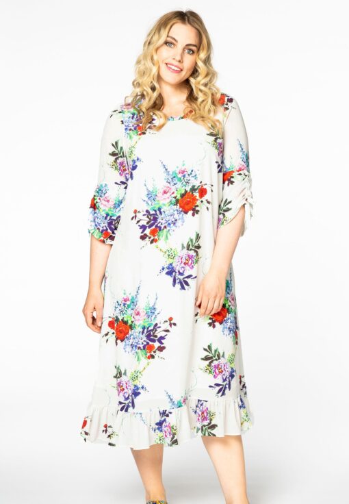 Yoek Jurk met volantzoom BOUQUET | Wit | Maat 42/44