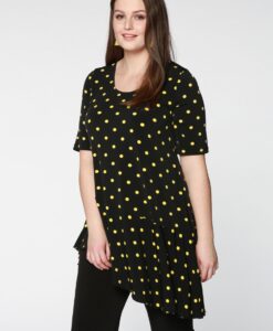 Yoek Shirt asymmetric wide bottom DOTS | Zwart | Maat 50/52