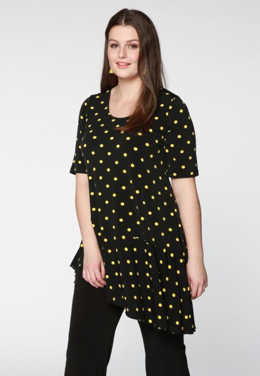 Yoek Shirt asymmetric wide bottom DOTS | Zwart | Maat 50/52