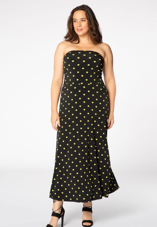 Yoek Dress strapless DOTS | Zwart | Maat 46/48