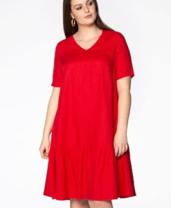 Yoek Dress frilled bottom | Rood | Maat 50/52