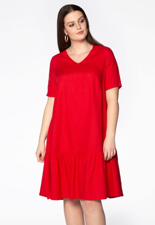 Yoek Dress frilled bottom | Rood | Maat 50/52