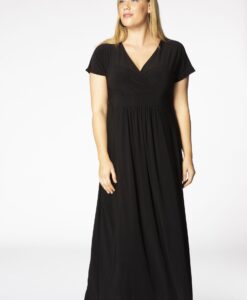 Yoek Maxi jurk met tailleband | Zwart | Maat 54/56
