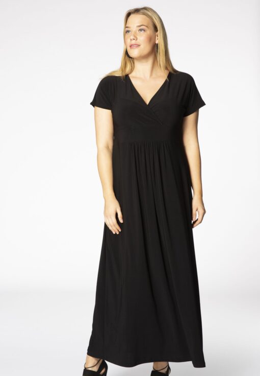 Yoek Maxi jurk met tailleband | Zwart | Maat 54/56
