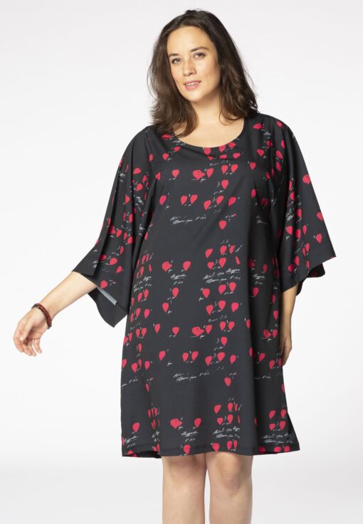 Yoek Jurk wijde mouwen HEART | Zwart | Maat 46/48